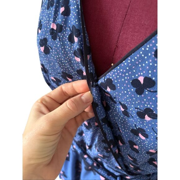 Boden Eden Wrap Dress size 12 Blue Long Sleeve Floral - Picture 11 of 15